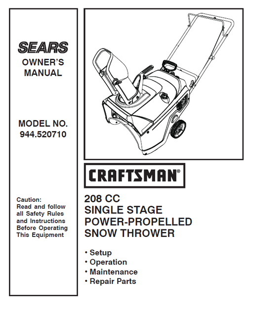 944.520710 Manual for Craftsman Single-Stage Snow Thrower